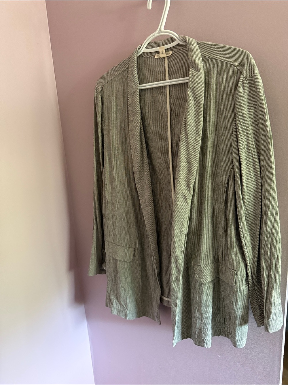 Eileen Fisher Striped Open Front Linen-blend Blazer